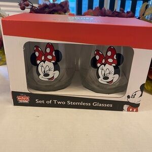 Disney set of 2 Minnie Mouse stemless wine glasses